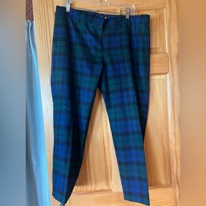 J. Crew Women's Blue and Green Wool Plaid Pants